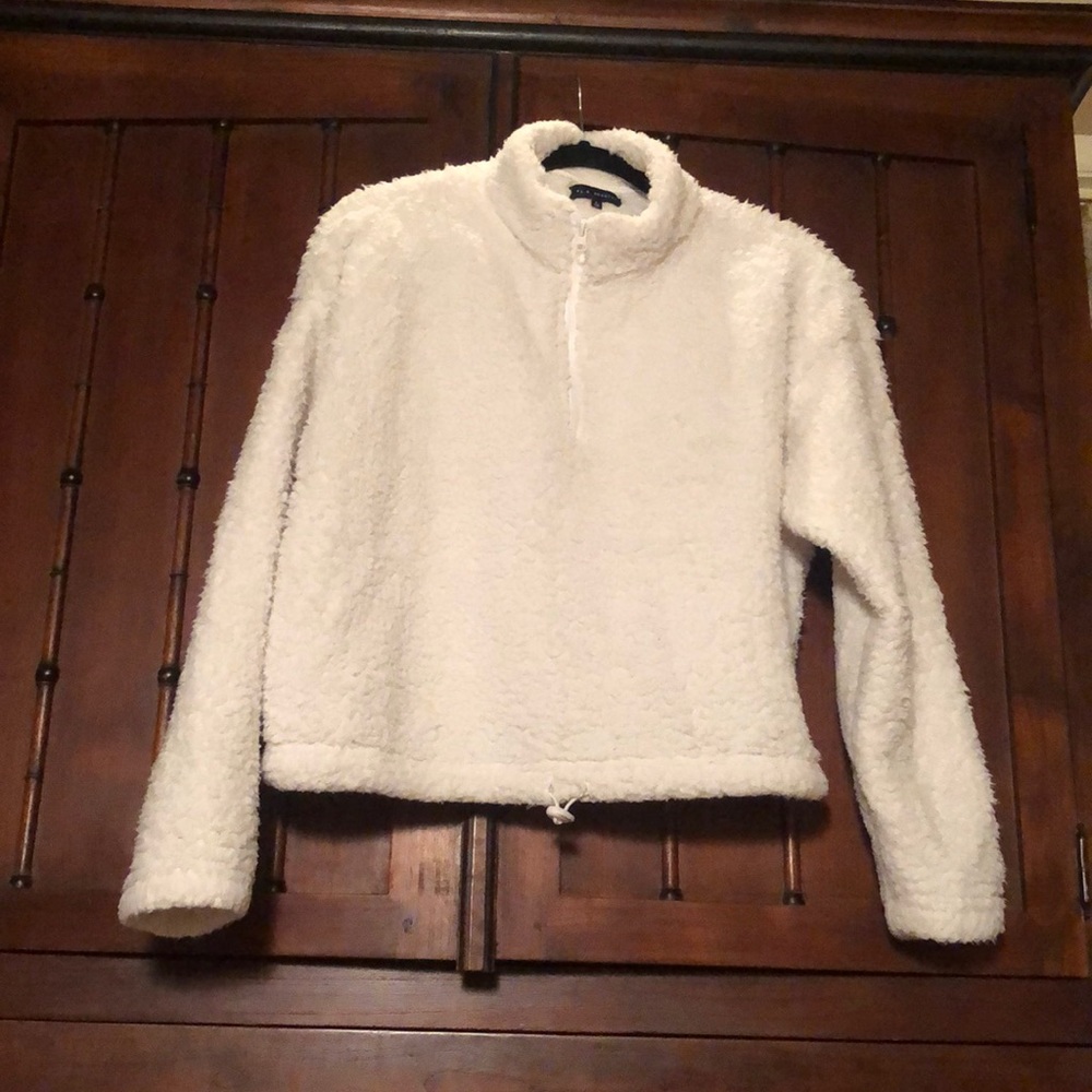 PACSUN LA Hearts 1/4 zip white sherpa crop with cinchable waist